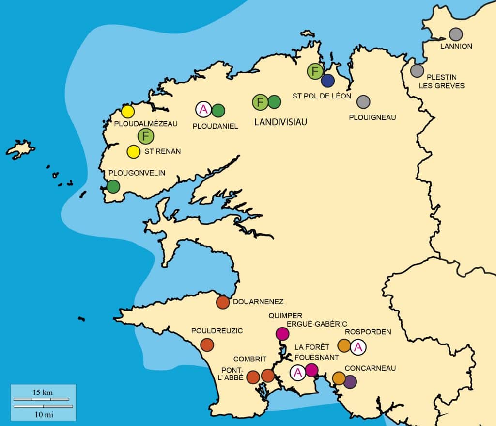carte finistère implantation entreprises du réseau Océlorn